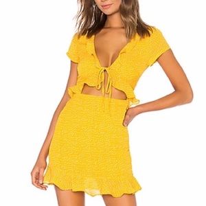 wild honey cut out yellow polka dot dress